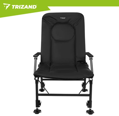 Trizand reguliuojama sulankstoma žvejybos kėdė su porankiais ir atlošu, juoda