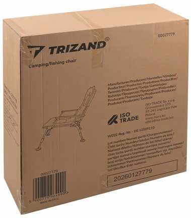 Trizand reguliuojama sulankstoma žvejybos kėdė su porankiais ir atlošu, juoda
