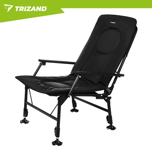 Trizand reguliuojama sulankstoma žvejybos kėdė su porankiais ir atlošu, juoda
