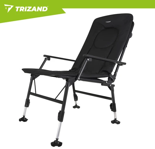 Trizand reguliuojama sulankstoma žvejybos kėdė su porankiais ir atlošu, juoda