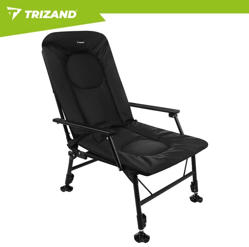 Trizand reguliuojama sulankstoma žvejybos kėdė su porankiais ir atlošu, juoda