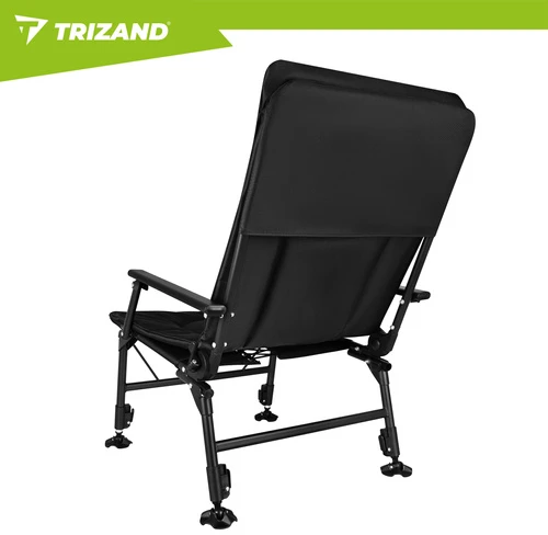 Trizand reguliuojama sulankstoma žvejybos kėdė su porankiais ir atlošu, juoda