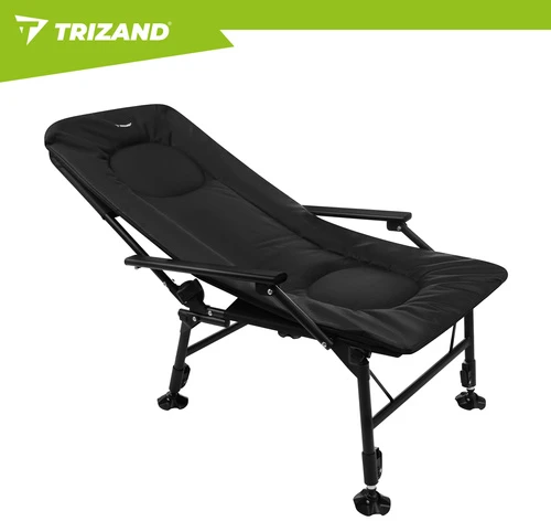 Trizand reguliuojama sulankstoma žvejybos kėdė su porankiais ir atlošu, juoda
