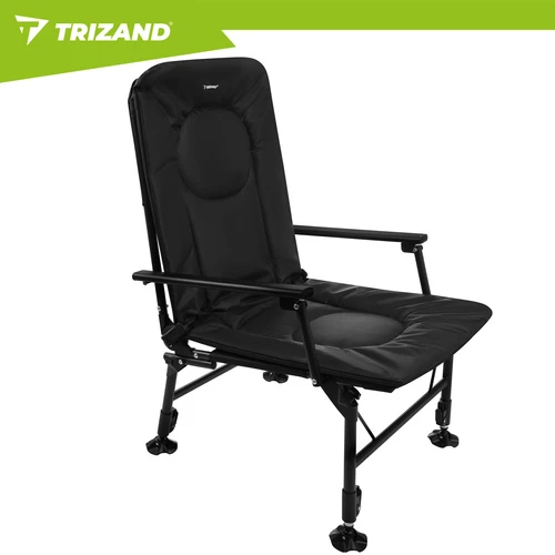 Trizand reguliuojama sulankstoma žvejybos kėdė su porankiais ir atlošu, juoda