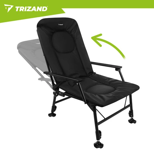 Trizand reguliuojama sulankstoma žvejybos kėdė su porankiais ir atlošu, juoda