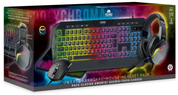 Freaks And Geeks - 4 in 1 Pack QWERTZ Keyboard+Mouse+Mousepad+Ausinės (RGB)