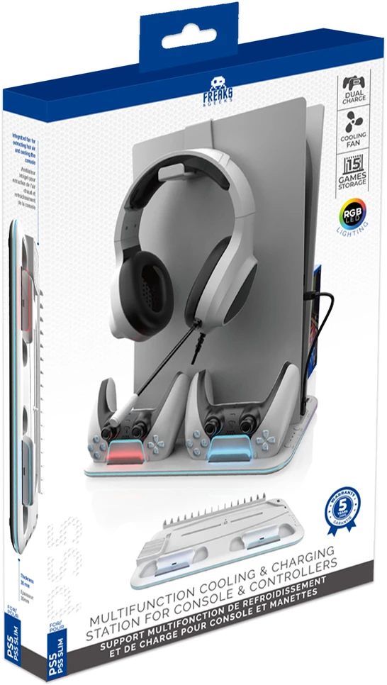 Freaks And Geeks - RGB aušinimo ir įkrovimo stotelė - PS5 / PS5 Slim (balta)
