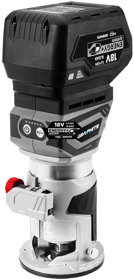 Graphite Frezarka „Energy+“ 18 V bešepetėlinis akumuliatorinis frezavimo staklės