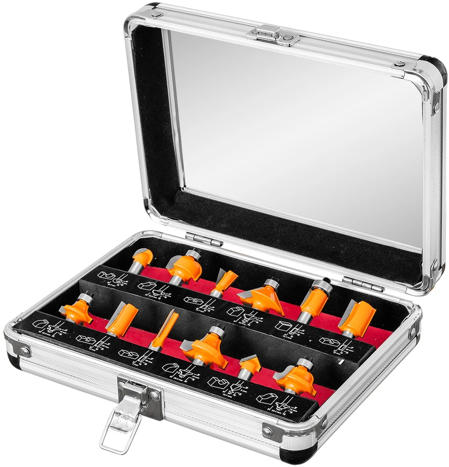 Neo Tools Frezy HM karbido pjaustytuvai, 8 mm kotas, 12 vienetų rinkinys.