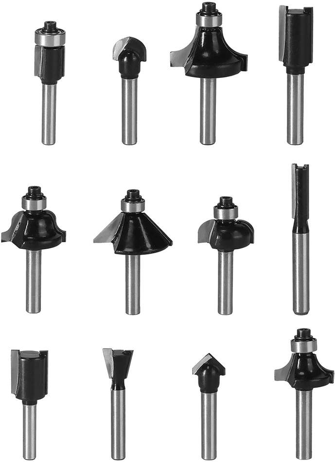 Frezy Karbamido medienos pjovimo antgaliai, 8 mm kotas, 12 vnt. rinkinys.
