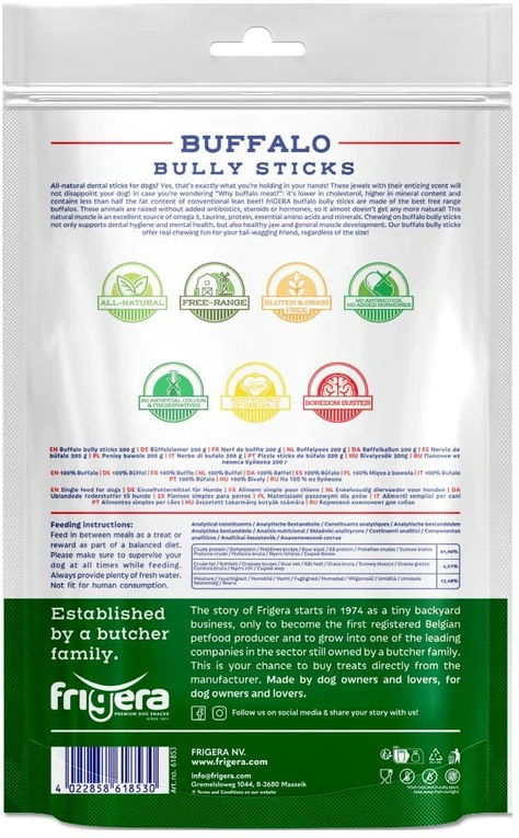 Frigera - Natūralūs šunų kramtukai Buffalo bully stickles 200 g - (402285851853)