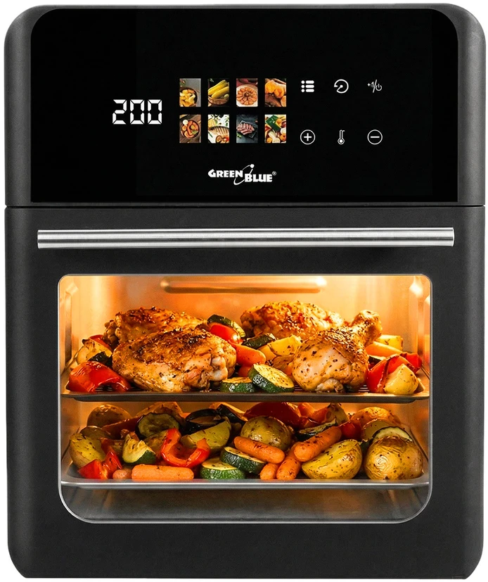 „GreenBlue AIR FRYER“ oro gruzdintuvė be aliejaus, 1800 W, 10 l talpa, 8 programos, priedai, laikmatis, GB950