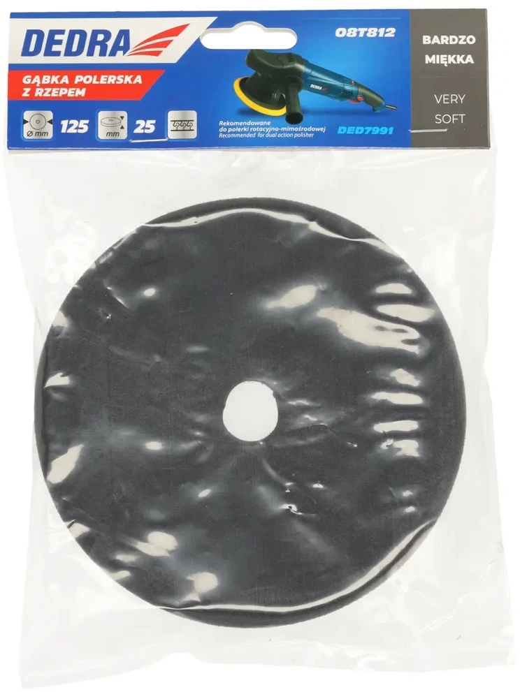 Dedra Gąbka Poliravimo kempinė su lipdukais, labai minkšta, 125 mm, 25 mm storio (pilka)