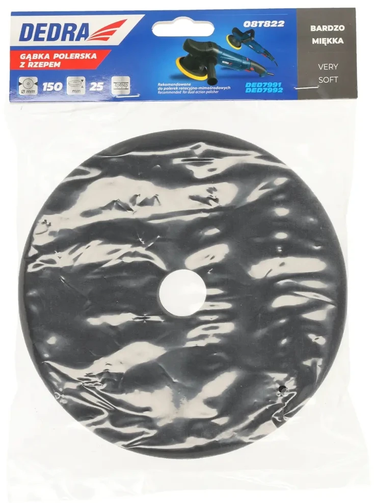 Dedra Gąbka Poliravimo kempinė su lipnia juosta, labai minkšta, 150 mm, 25 mm storio (pilka)