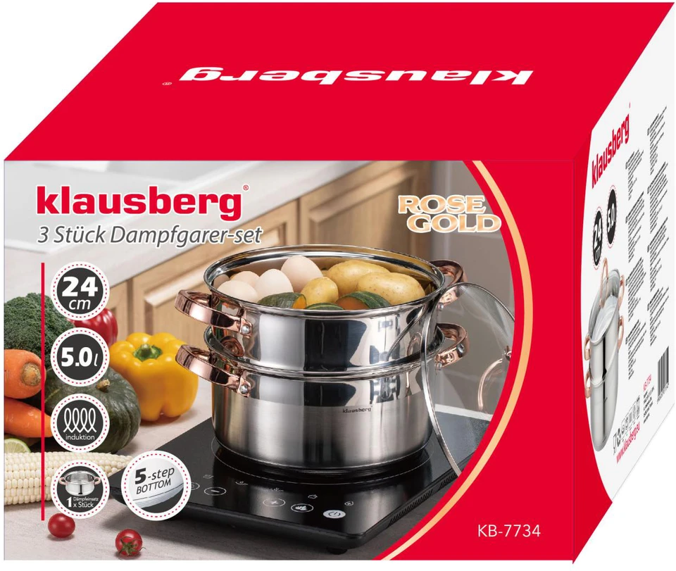 Klausberg Puodas Garinimo puodas 3 guobų, 24 cm, 5,0 l kb-7734