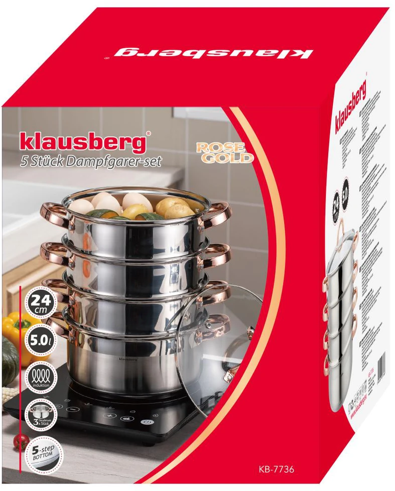 Klausberg Puodas Garinimo puodas 5 guobų, 24 cm, 5,0 l kb-7736
