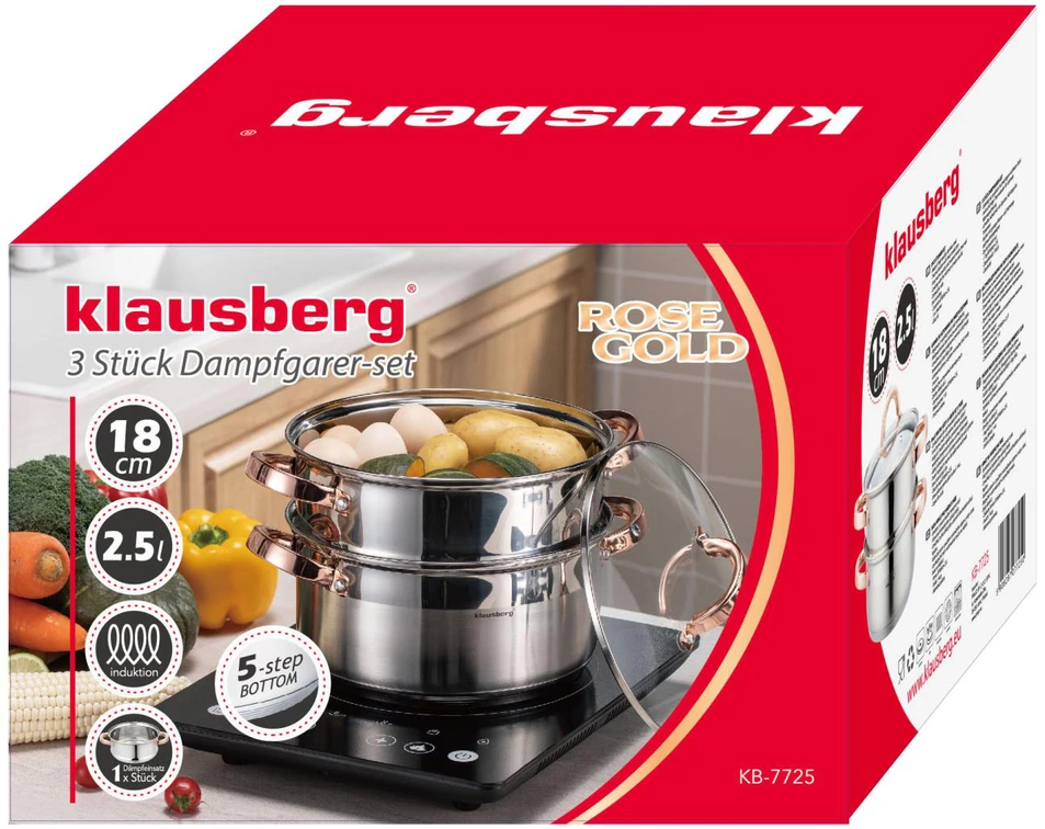 Klausberg Puodas Garintuvas 3 guobų, 18 cm, 2,5 l kb-7725