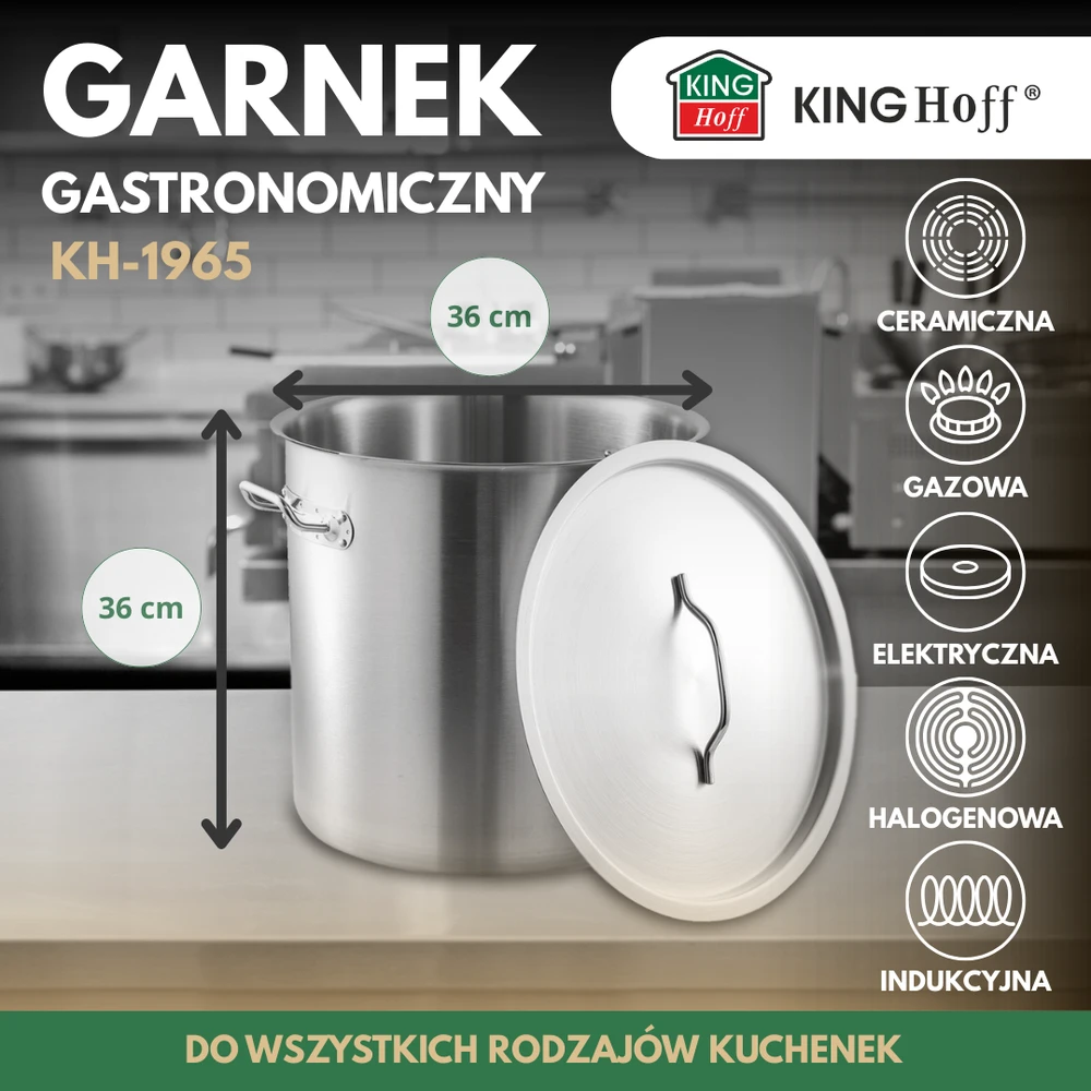 Garnek Puodas Gastronorm puodas, nerūdijantis plienas, skersmuo 36 cm, 36 l, kinghoff, kh-1965