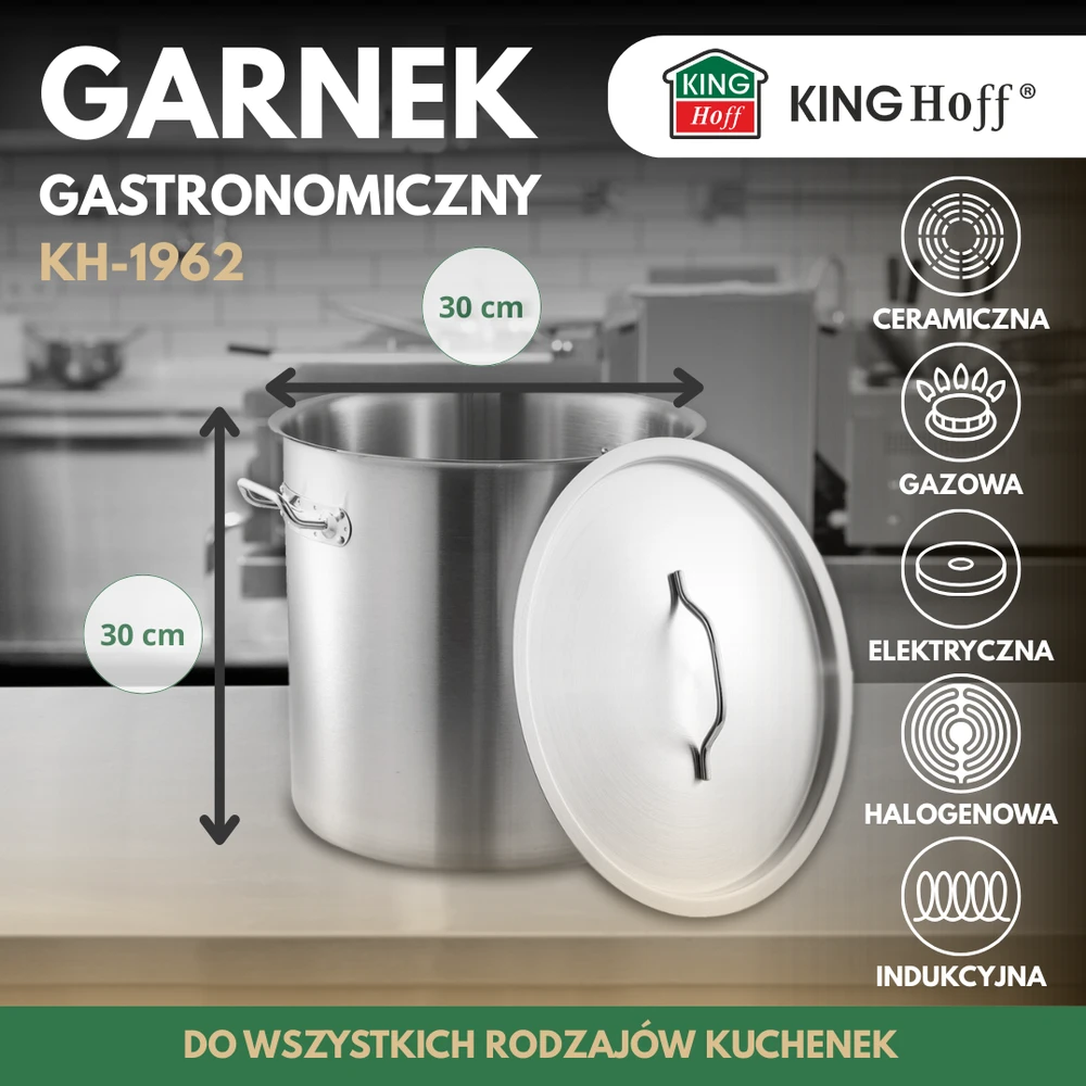 Garnek Puodas Gastronorm puodas, nerūdijantis plienas, skersmuo 30cm, 21l, kinghoff, kh-1962