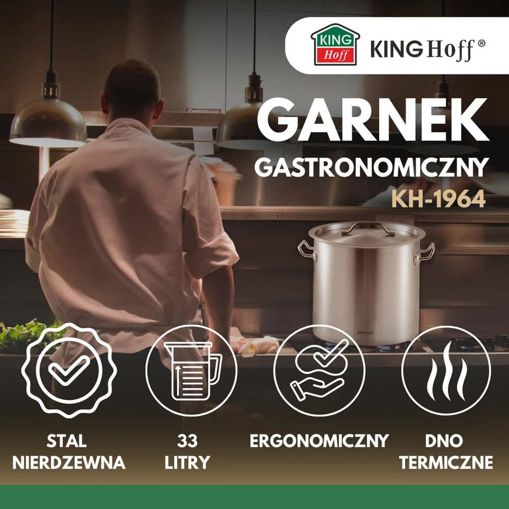 Garnek Puodas Gastronorm puodas, nerūdijantis plienas, skersmuo 35cm, 33l, kinghoff, kh-1964