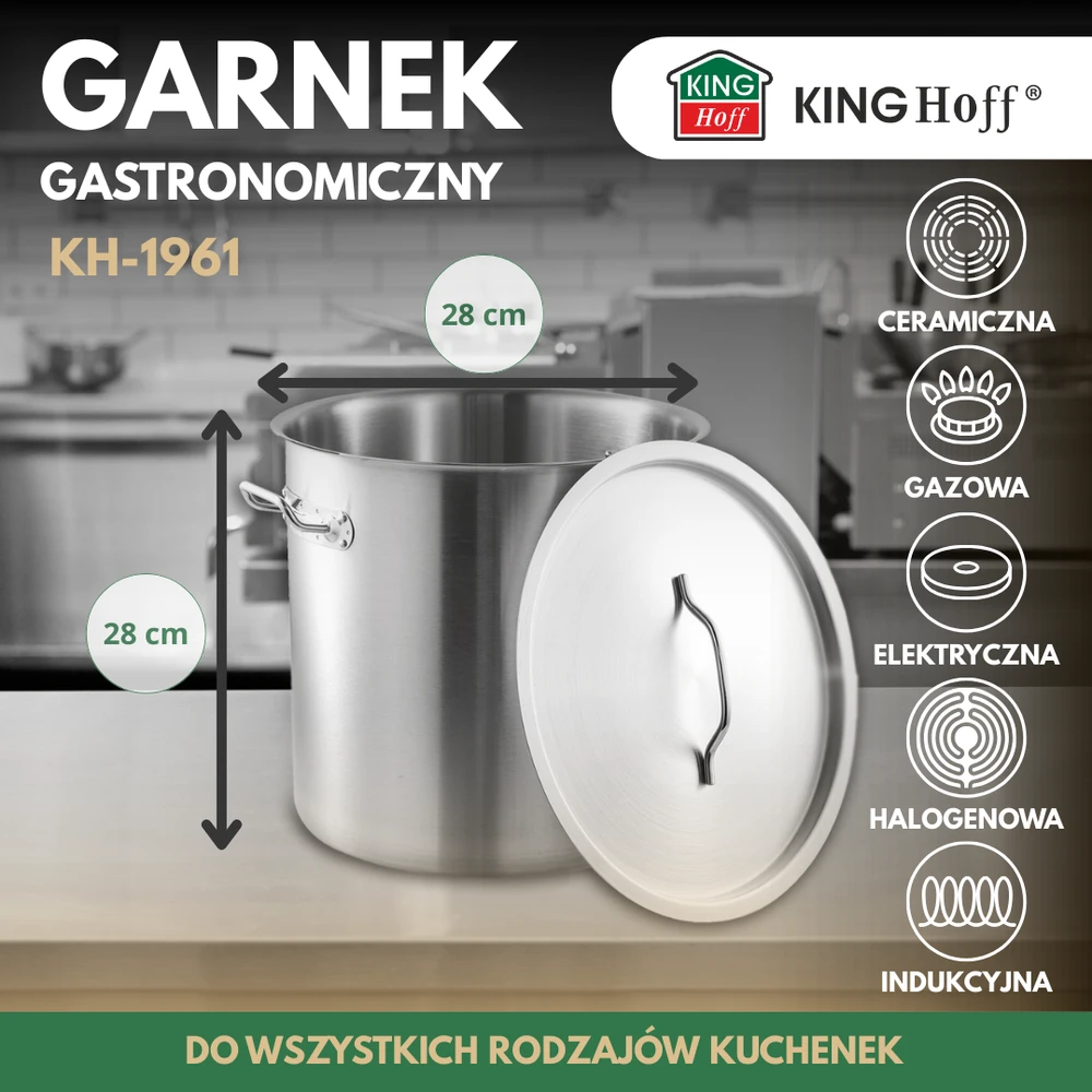 Garnek Puodas Gastronorm puodas, nerūdijantis plienas, skersmuo 28cm, 17l, kinghoff, kh-1961