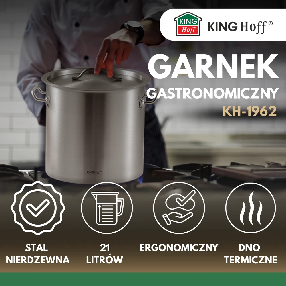 Garnek Puodas Gastronorm puodas, nerūdijantis plienas, skersmuo 30cm, 21l, kinghoff, kh-1962