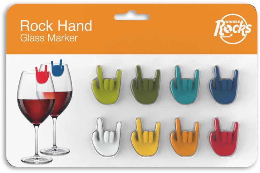 Gertuvė „Winkee“ gėrimų žymekliai – „Rock Hand“ stiklinių žymekliai – 8 vnt. rinkinys