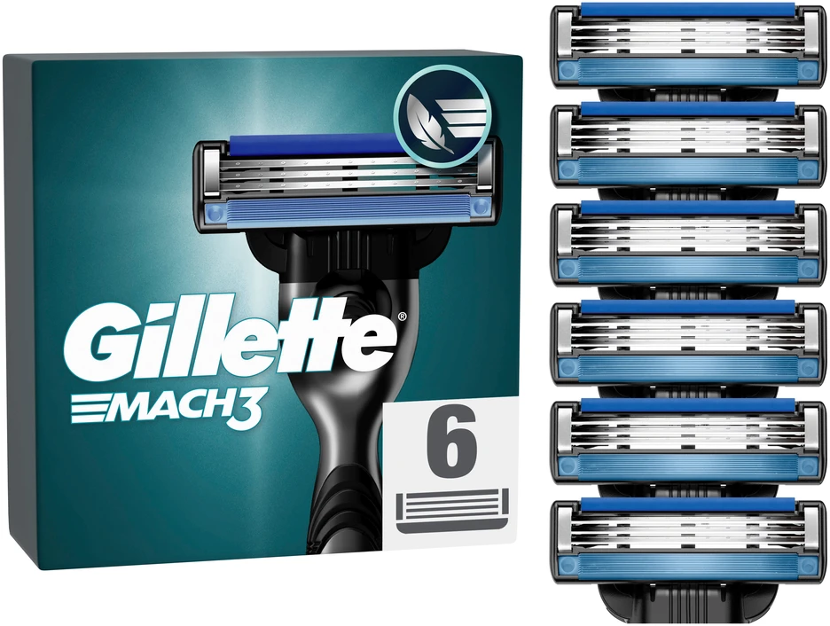 „Gillette Mach3“ vyriški skustuvo peiliukai – mėlyni/juodi – 6 vnt.