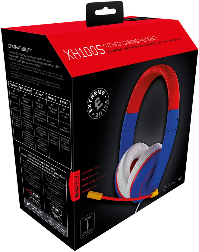 Gioteck XH-100S laidinės stereofoninės ausinės (mėlynos/raudonos)