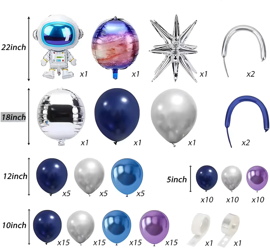 Girlanda Balionų girlianda Astronauto gimtadienio balionų rinkinys 108 vnt.