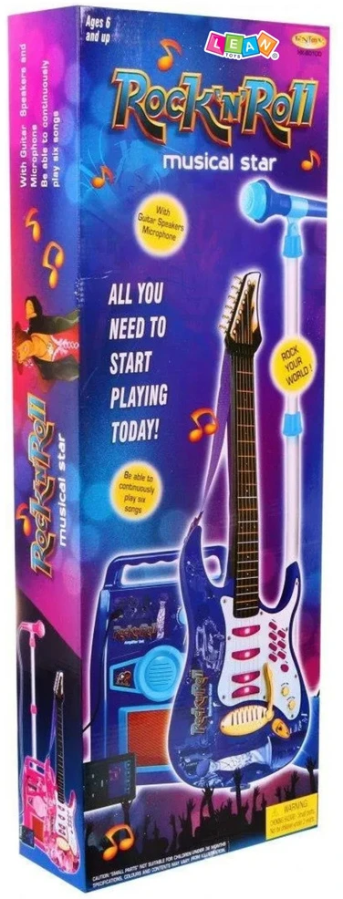 Lean Toys Elektrinė gitara su mikrofonu ir stiprintuvu – muzikiniam kūrybiškumui ir žaidimams.