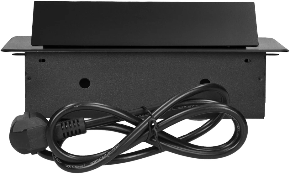 Orno Gniazda Baldų lizdai, įleidžiami į stalviršį, su plokščiu frezuotu kraštu, USB įkrovikliu ir 1,5 m laidu, 2x2P+Z, 2xUSB (A+C tipo; 3,6A), juodos spalvos