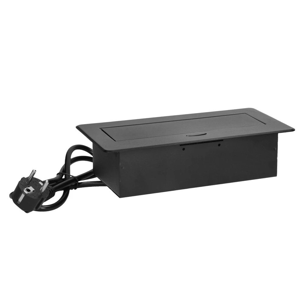 Orno Gniazda Baldų lizdai, įleidžiami į stalviršį, su plokščiu frezuotu kraštu, USB įkrovikliu ir 1,5 m laidu, 2x2P+Z, 2xUSB (A+C tipo; 3,6A), juodos spalvos