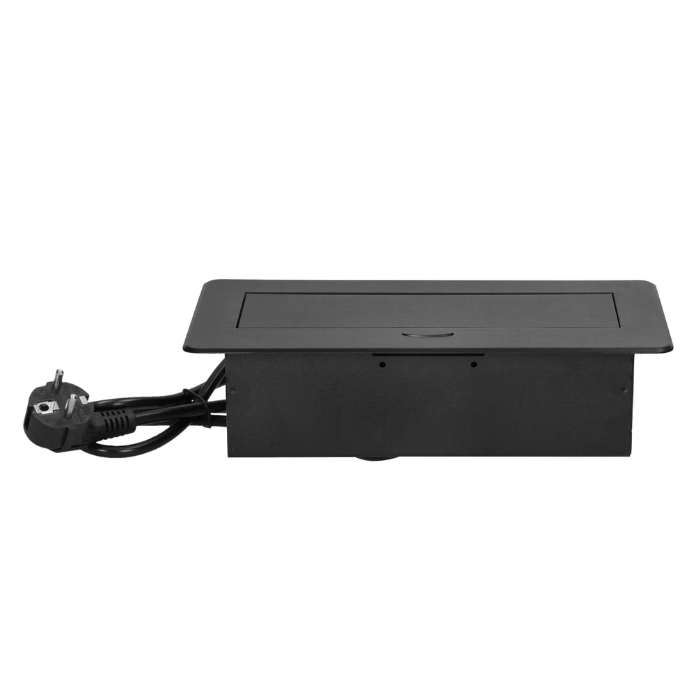 Orno Gniazda Baldų lizdai, įleidžiami į stalviršį, su plokščiu frezuotu kraštu, USB įkrovikliu ir 1,5 m laidu, 2x2P+Z, 2xUSB (A+C tipo; 3,6A), juodos spalvos