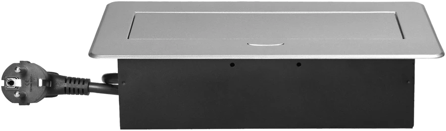 Orno Gniazda Į stalviršį įleidžiami baldų lizdai su plokščiu frezuotu kraštu, USB įkrovikliu ir 1,5 m laidu, 2x2P+Z, 2xUSB (A+C tipo; 3,6A), sidabrinės spalvos