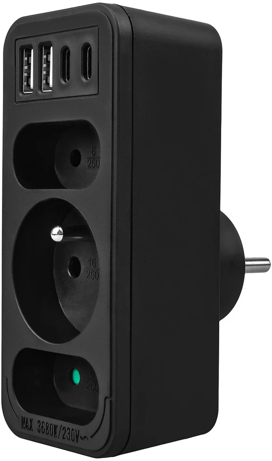 Srovės lizdai x3 + 4xUSB Maclean, skirstytuvas su 3 lizdais, 2xUSB A, 2xUSB C PD 20W, 1x16A + 2x6A, MCE248 F/B