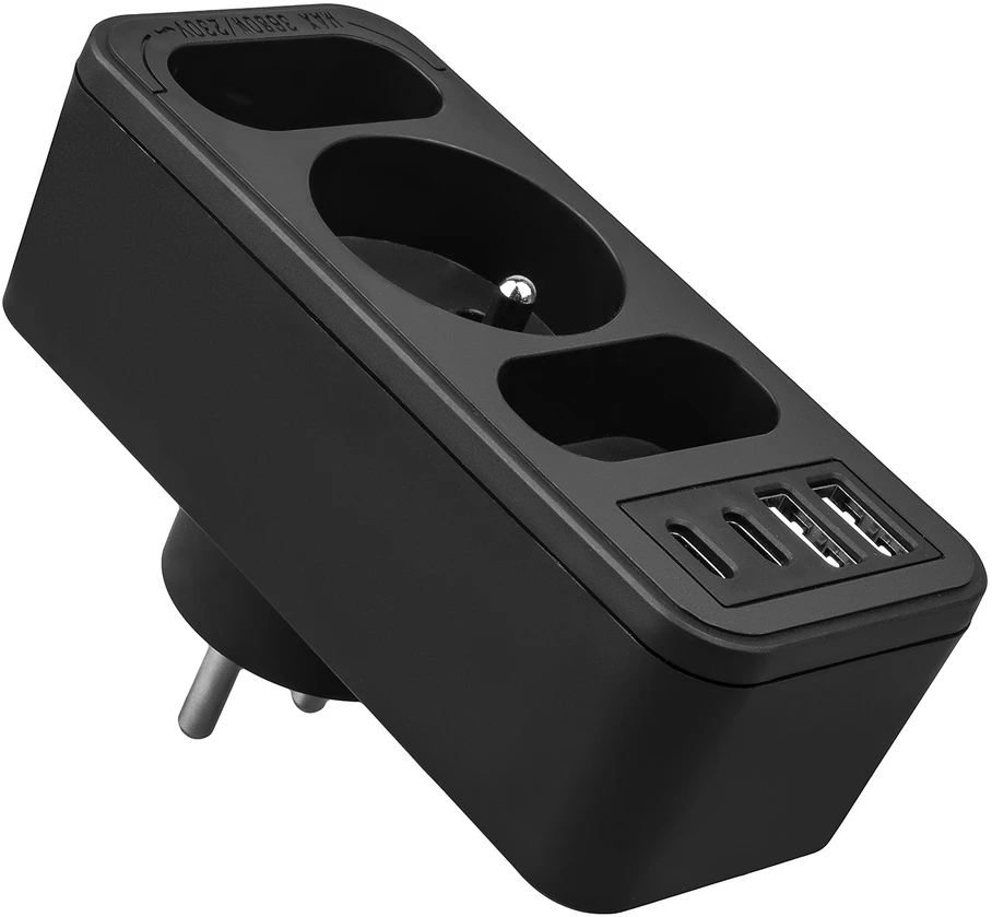 Srovės lizdai x3 + 4xUSB Maclean, skirstytuvas su 3 lizdais, 2xUSB A, 2xUSB C PD 20W, 1x16A + 2x6A, MCE248 F/B