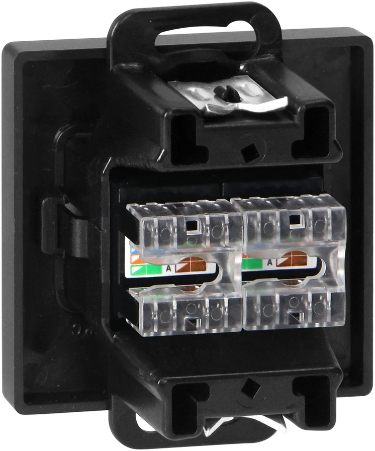 Gniazdo Dviguba RJ45 Cat5 Jungtis Pearl, Juoda