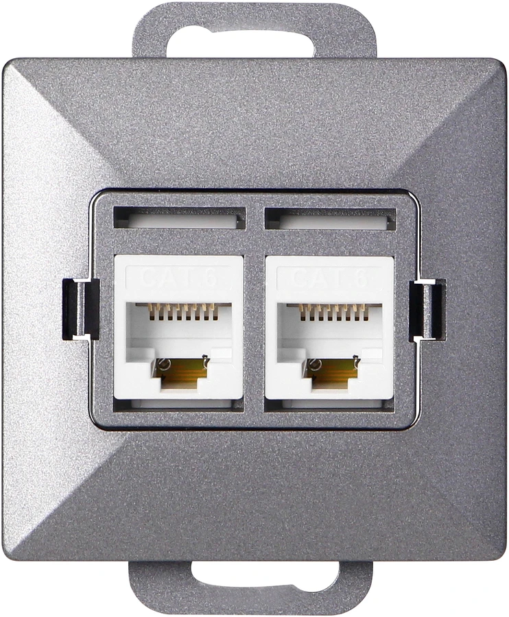 Gniazdo Antracito spalvos dviguba RJ45 Cat5 jungtis Pearl