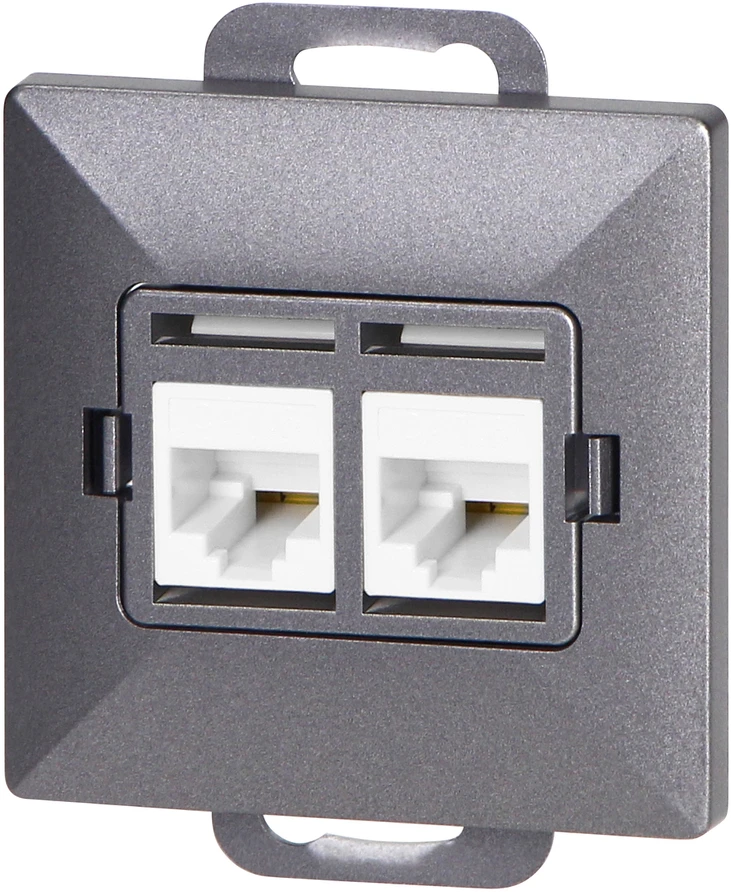 Gniazdo Antracito spalvos dviguba RJ45 Cat5 jungtis Pearl