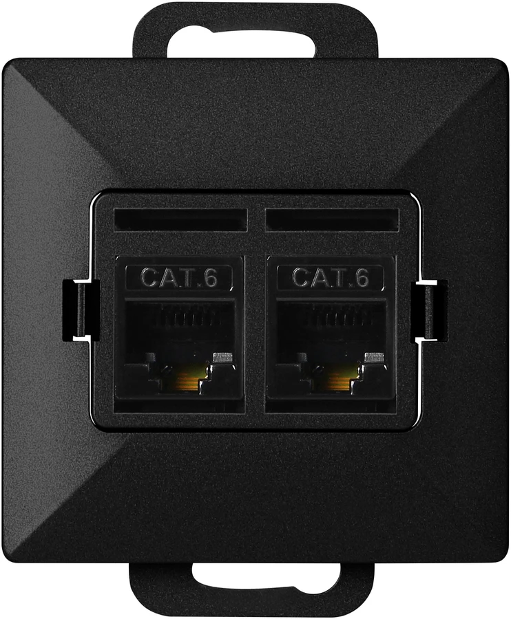 Gniazdo Dviguba RJ45 Cat5 Jungtis Pearl, Juoda
