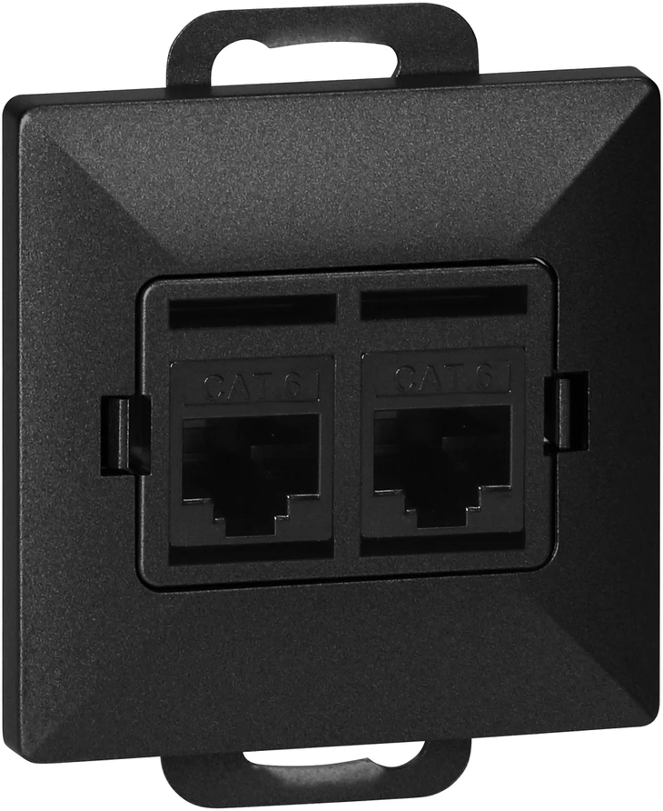 Gniazdo Dviguba RJ45 Cat5 Jungtis Pearl, Juoda