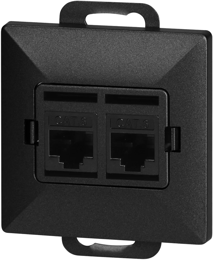 Gniazdo Dviguba RJ45 Cat5 Jungtis Pearl, Juoda