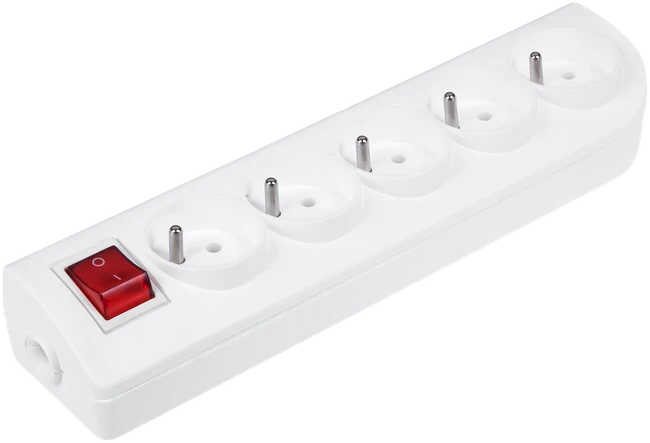 Elgotech Prailginimo laido lizdas x 5 su įžeminimu ir jungikliu, baltas GN-50W