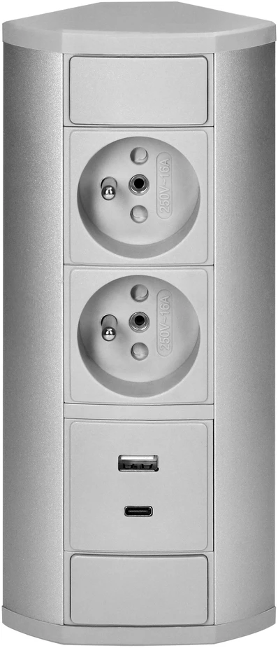 Orno Lizdas Baldinis lizdas 2x2P+Z, 2xUSB (A+C tipo; 2.4A), pilkai sidabrinis