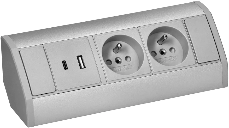 Orno Lizdas Baldinis lizdas 2x2P+Z, 2xUSB (A+C tipo; 2.4A), pilkai sidabrinis