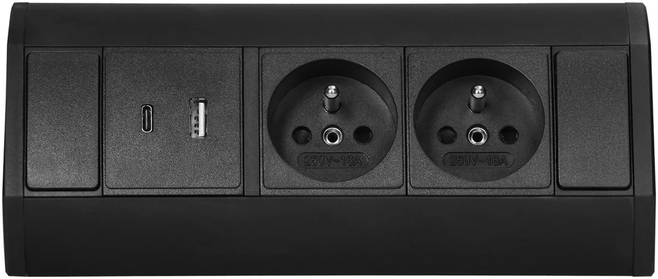 Orno Lizdas Baldinis lizdas 2x2P+Z, 2xUSB (A+C tipo; 2.4A), juodas