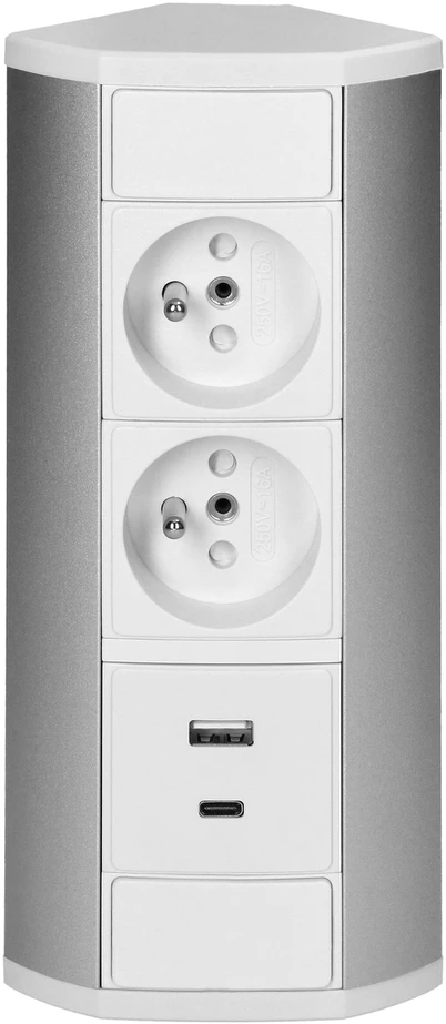 Orno Lizdas Baldinis lizdas 2x2P+Z, 2xUSB (A+C tipo; 2.4A), baltas-sidabrinis