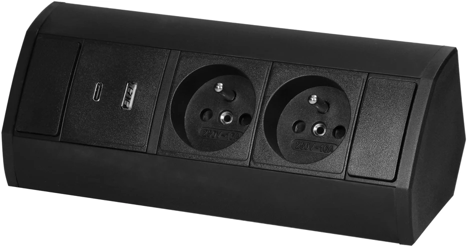 Orno Lizdas Baldinis lizdas 2x2P+Z, 2xUSB (A+C tipo; 2.4A), juodas