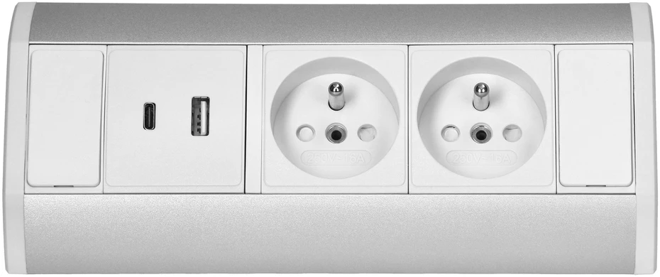 Orno Lizdas Baldinis lizdas 2x2P+Z, 2xUSB (A+C tipo; 2.4A), baltas-sidabrinis